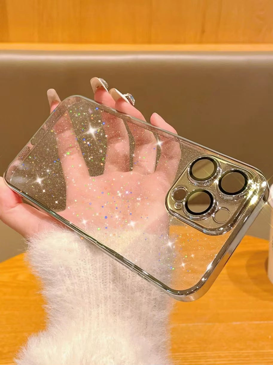 Electroplated Star Glitter with Lens Protection for Iphone 15Pro Max 14Plus 13 12 11 Pro Max Cell Phone Case