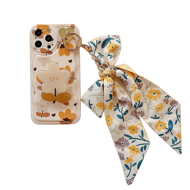 Autumn Leaves and Flowers with Bow Silk Scarf Phone Cases